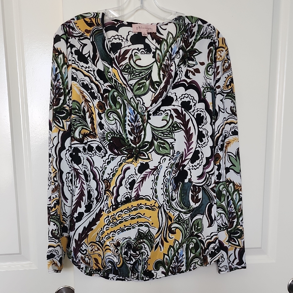 Philosophy Green and Yellow Paisley Blouse